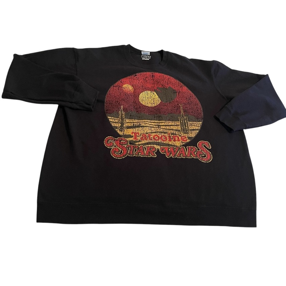 Star Wars Sweater Men 2XL Black Tatooine‎ Crew Neck Pullover Sweatshirt Graphic